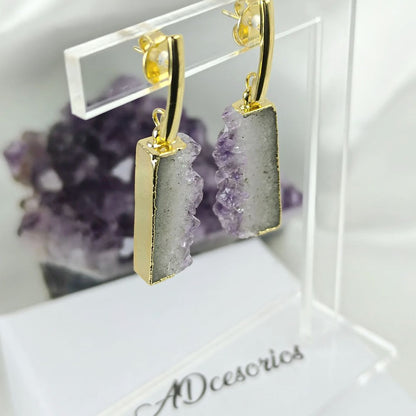 Aros Enchapado en Oro 18k Amatista Drusa