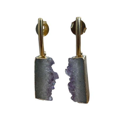 Aros Enchapado en Oro 18k Amatista Drusa