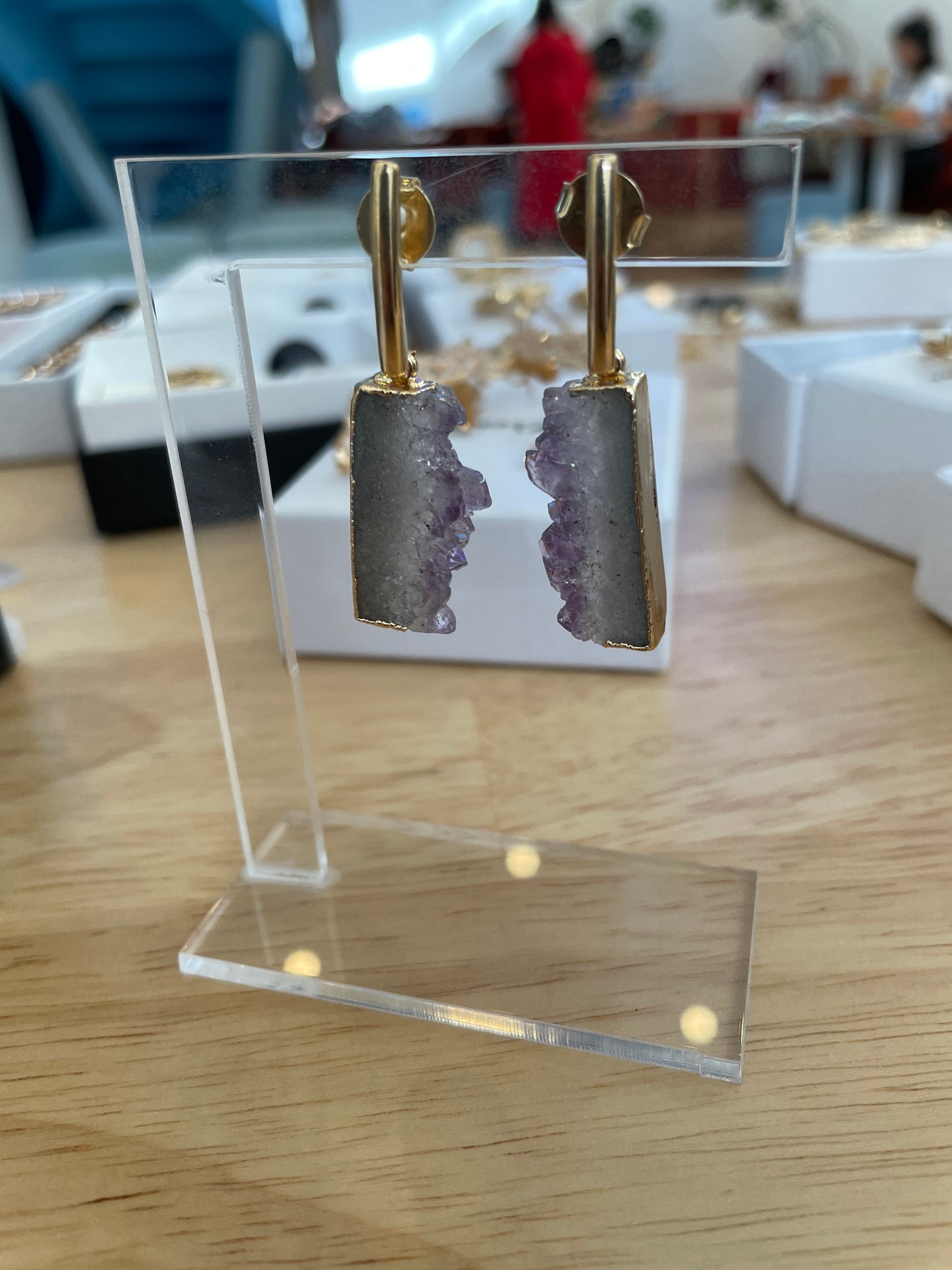 Aros Enchapado en Oro 18k Amatista Drusa