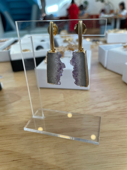 Aros Enchapado en Oro 18k Amatista Drusa