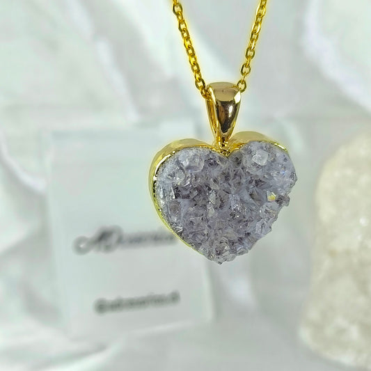 Colgante Enchapado en Oro 18k Amatista Drusa Corazón
