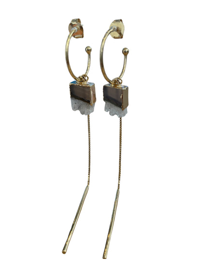 Aros Enchapado en Oro 18k Amatista Drusa Argolla Colgante 3 en 1