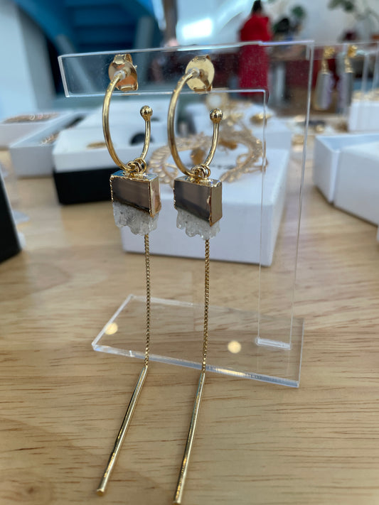 Aros Enchapado en Oro 18k Amatista Drusa Argolla Colgante 3 en 1