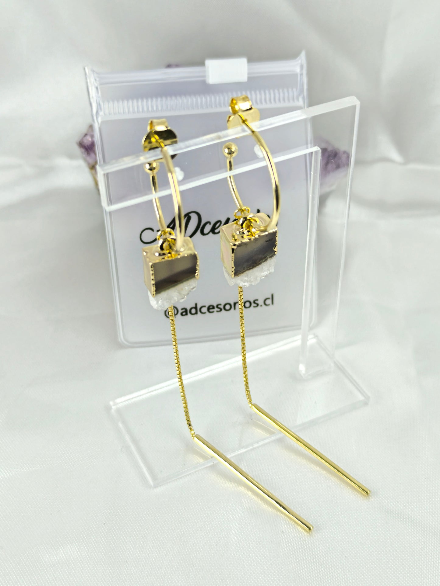 Aros Enchapado en Oro 18k Amatista Drusa Argolla Colgante 3 en 1