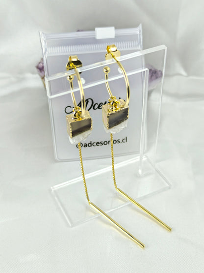 Aros Enchapado en Oro 18k Amatista Drusa Argolla Colgante 3 en 1