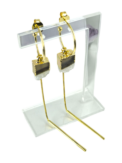 Aros Enchapado en Oro 18k Amatista Drusa Argolla Colgante 3 en 1