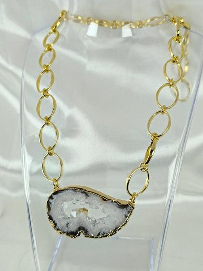 Cadena Eslabones Enchapado en Oro 18k Amatista Geoda