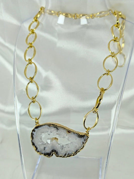 Cadena Eslabones Enchapado en Oro 18k Amatista Geoda
