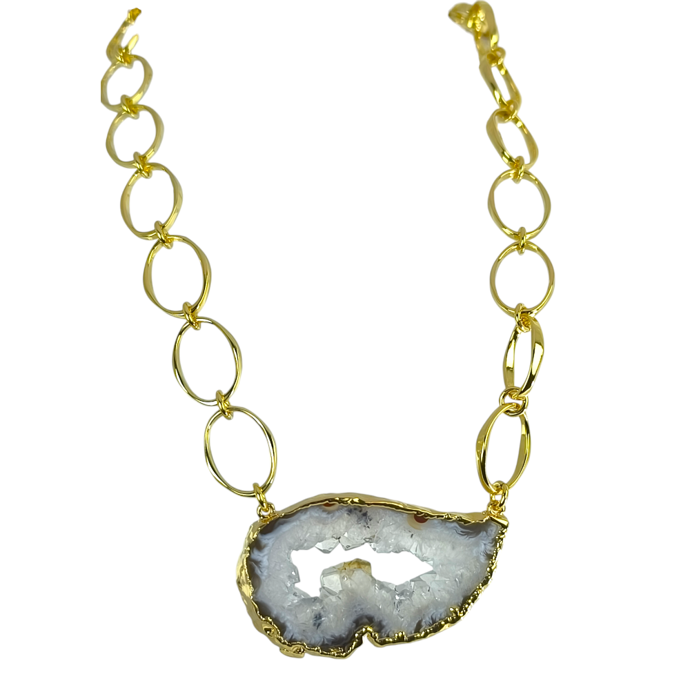 Cadena Eslabones Enchapado en Oro 18k Amatista Geoda