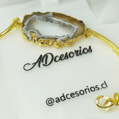 Pulsera Brazalete Enchapado en Oro 18k Amatista Geoda