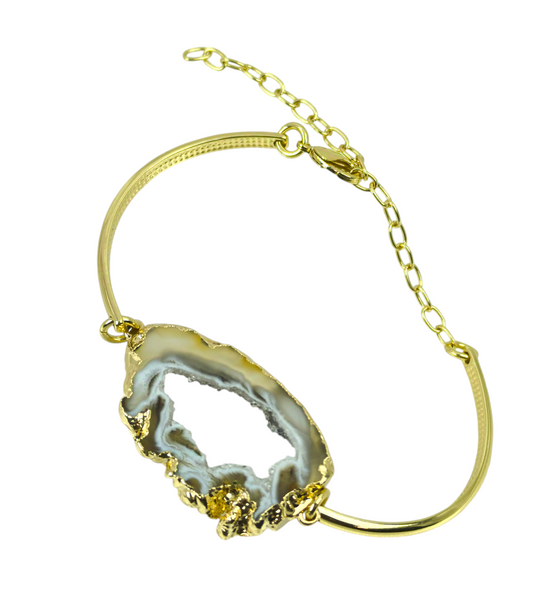 Pulsera Brazalete Enchapado en Oro 18k Amatista Geoda