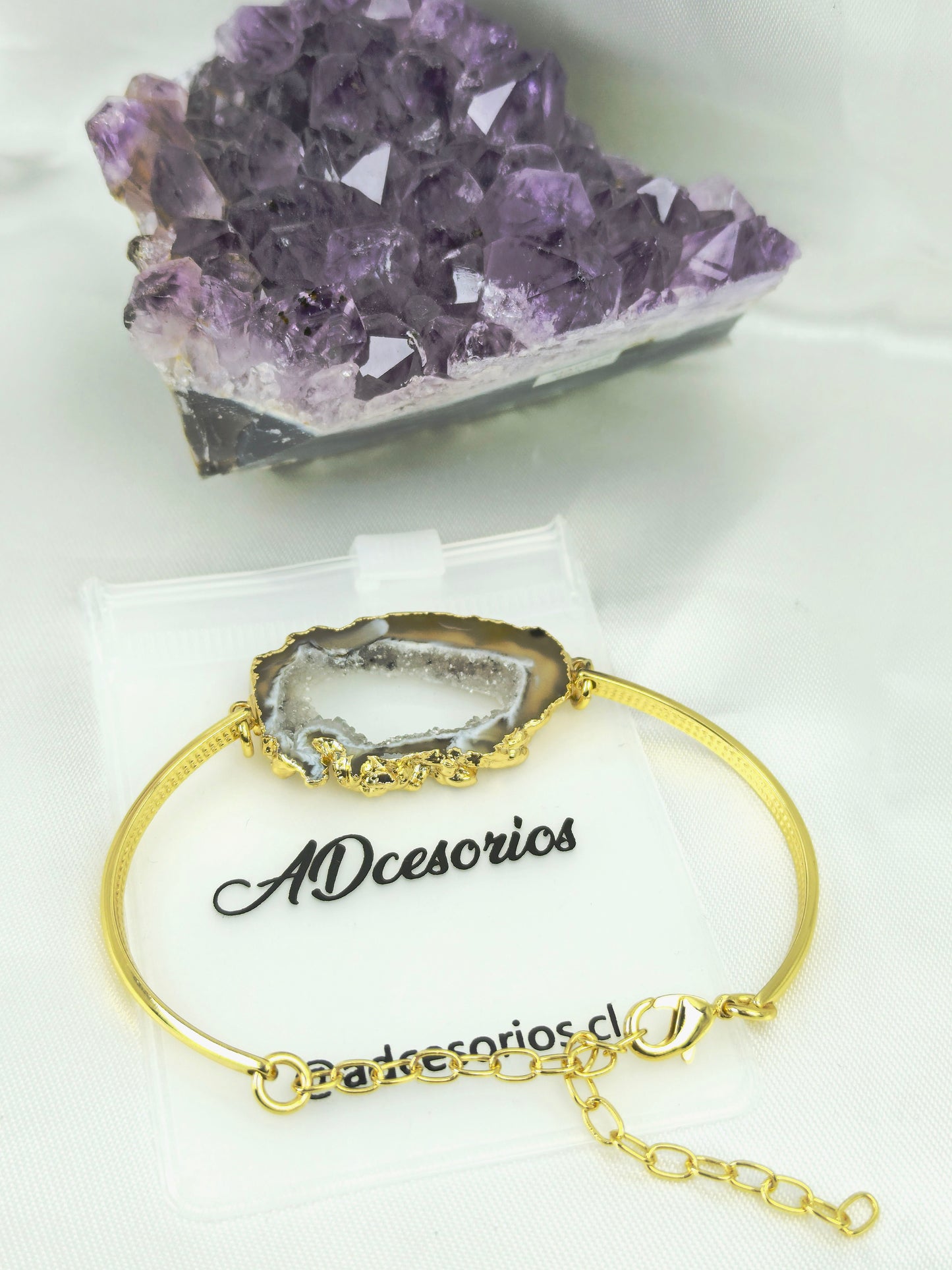 Pulsera Enchapado en Oro 18k Amatista Drusa