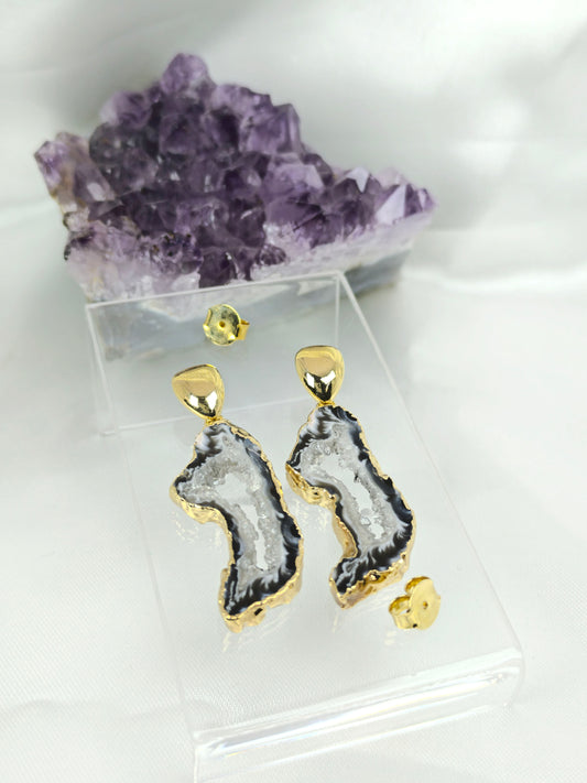 Aros Enchapado en Oro 18k Amatista Geoda