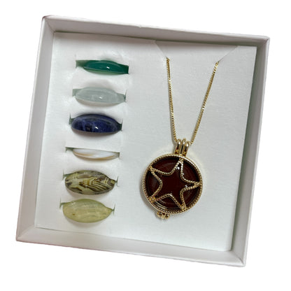 Collar Relicario Enchapado En Oro 18K 7 Piedras Naturales Estrella