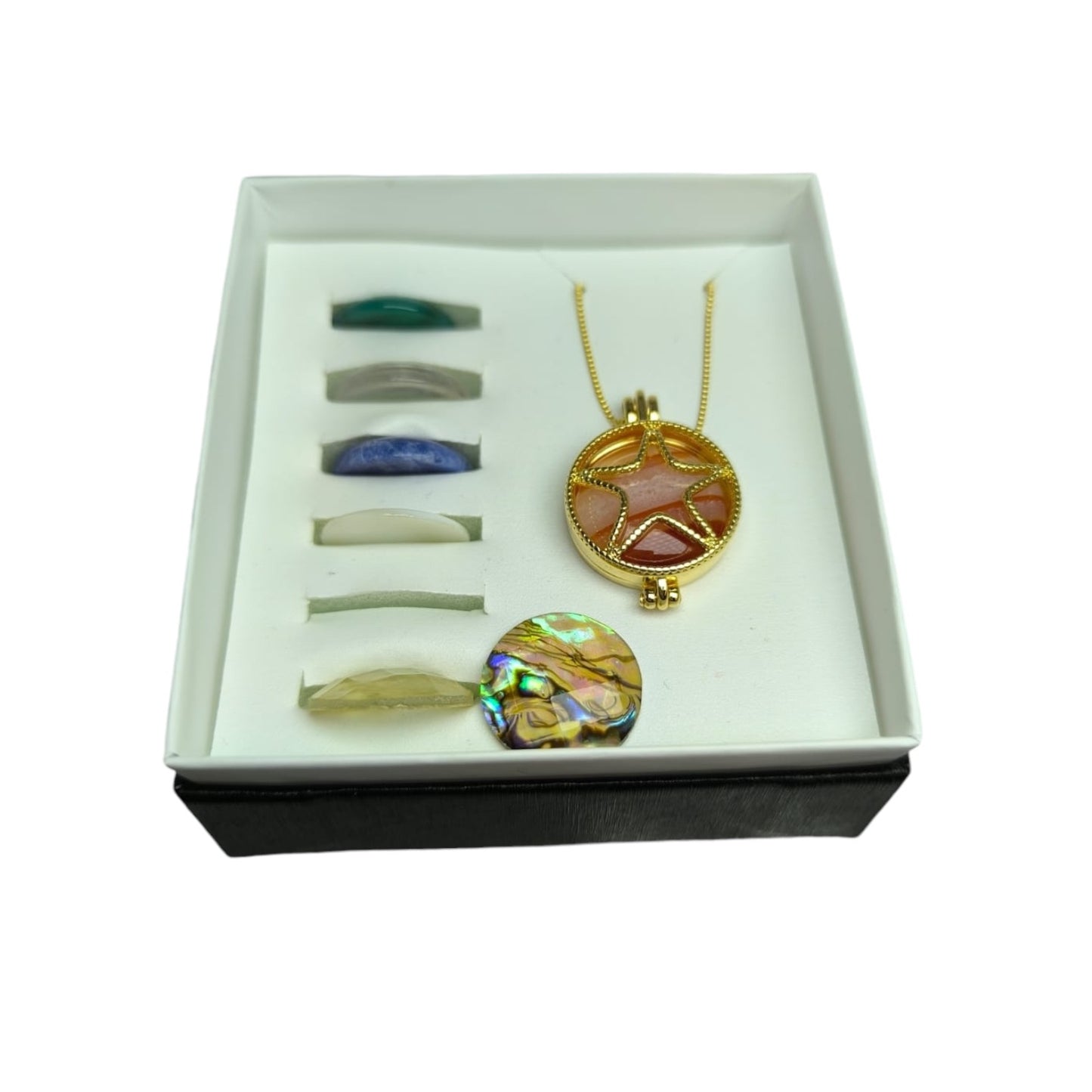 Collar Relicario Enchapado En Oro 18K 7 Piedras Naturales Estrella