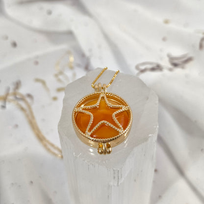 Collar Relicario Enchapado En Oro 18K 7 Piedras Naturales Estrella