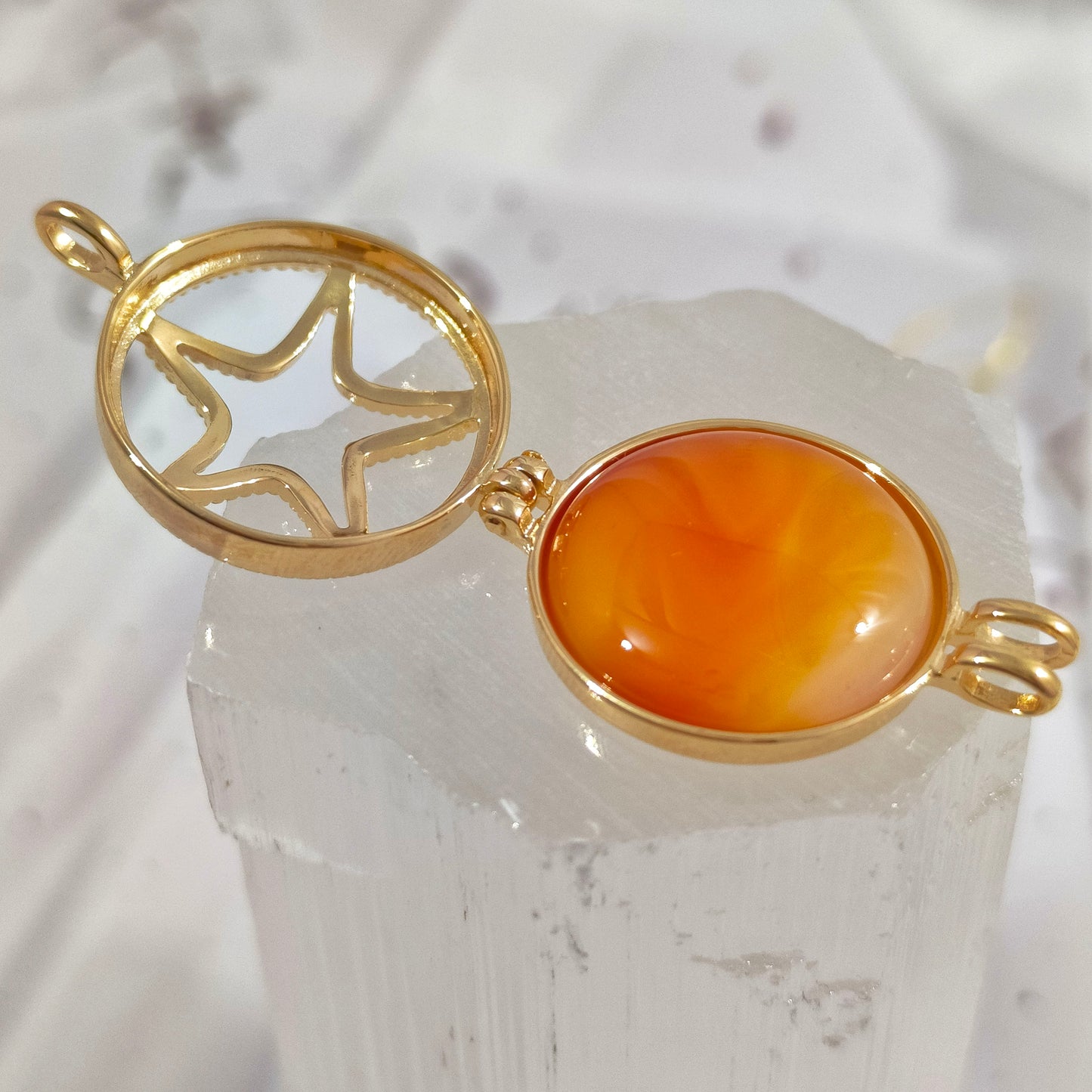 Collar Relicario Enchapado En Oro 18K 7 Piedras Naturales Estrella