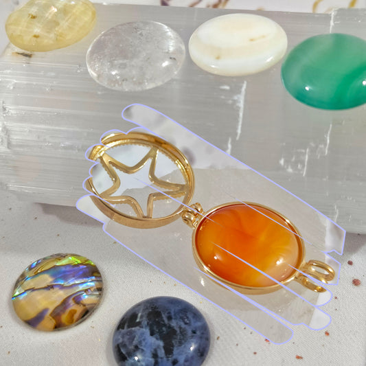 Collar Relicario Enchapado En Oro 18K 7 Piedras Naturales Estrella