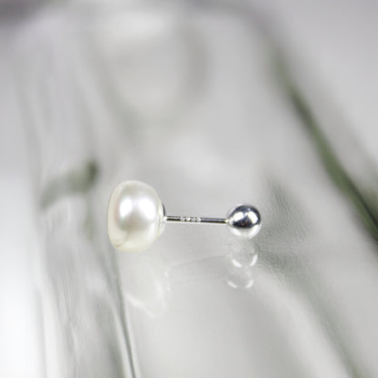 Aros Plata 925 Perla Achatada 7MM - Tope Tornillo