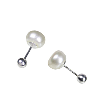 Aros Plata 925 Perla Achatada 7MM - Tope Tornillo