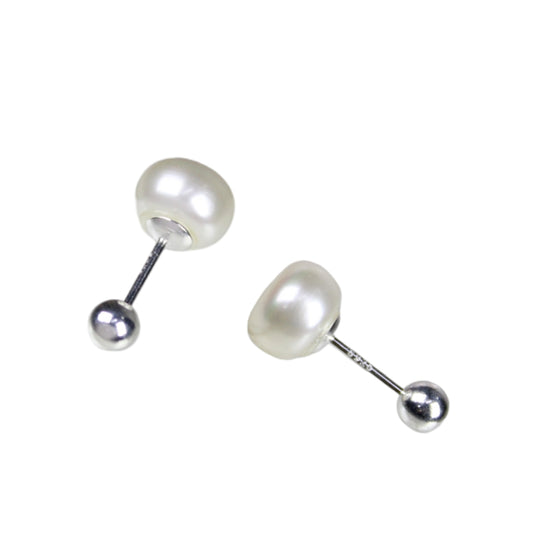 Aros Plata 925 Perla Achatada 7MM - Tope Tornillo