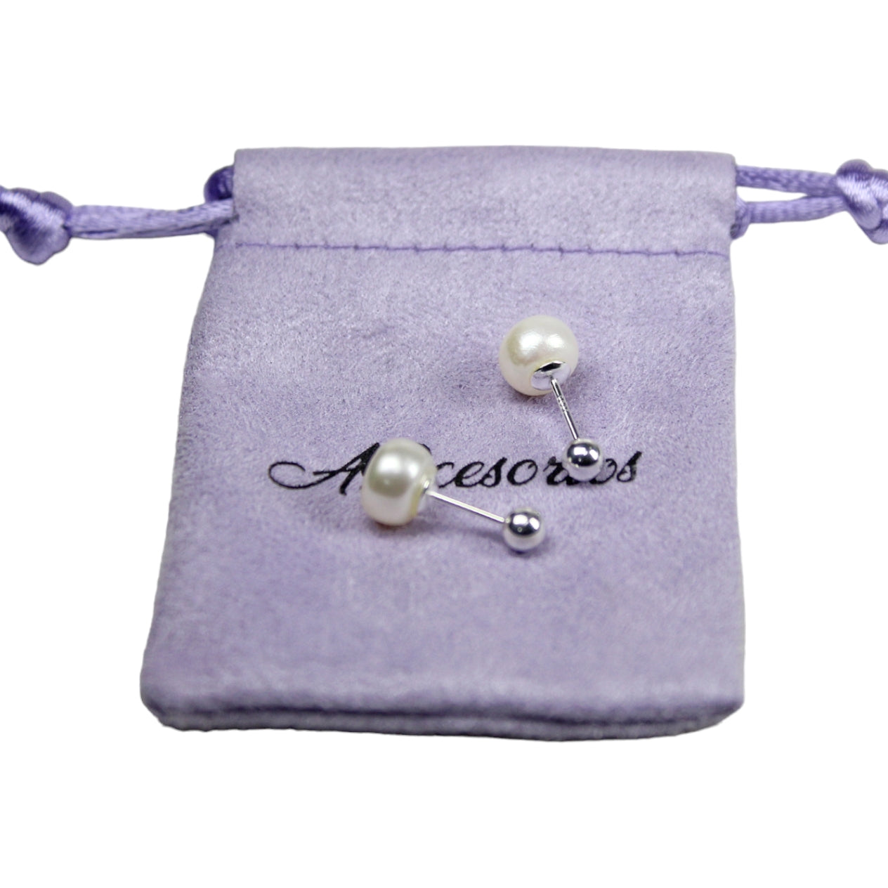 Aros Plata 925 Perla Achatada 7MM - Tope Tornillo