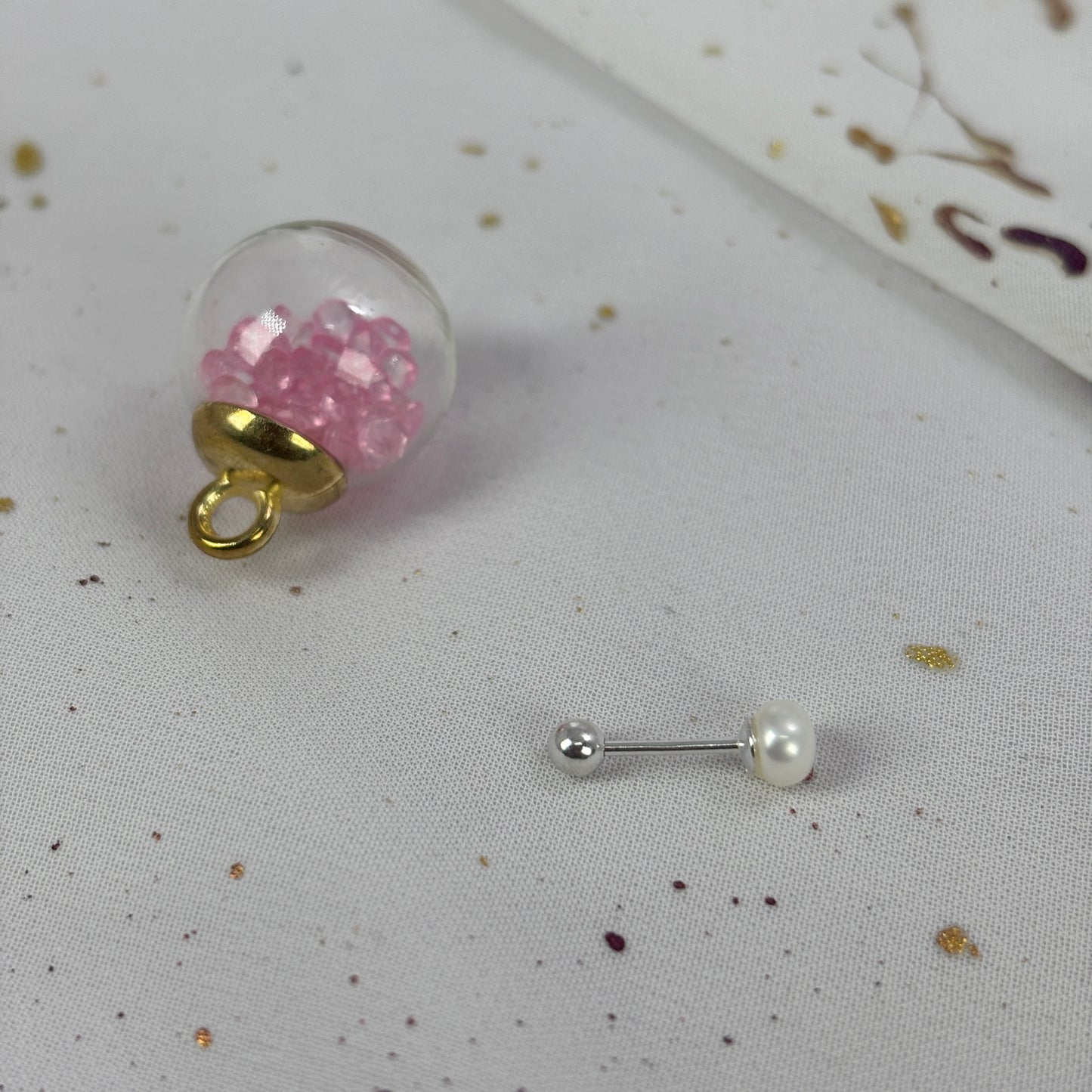 Aros Plata 925 Perla Achatada 4MM - Tope Tornillo