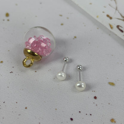 Aros Plata 925 Perla Achatada 4MM - Tope Tornillo