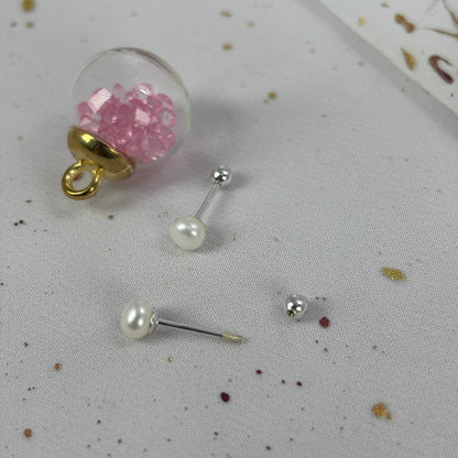 Aros Plata 925 Perla Achatada 4MM - Tope Tornillo