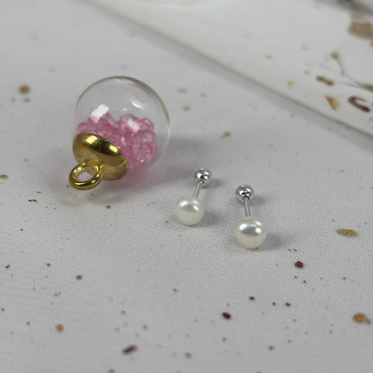 Aros Plata 925 Perla Achatada 4MM - Tope Tornillo