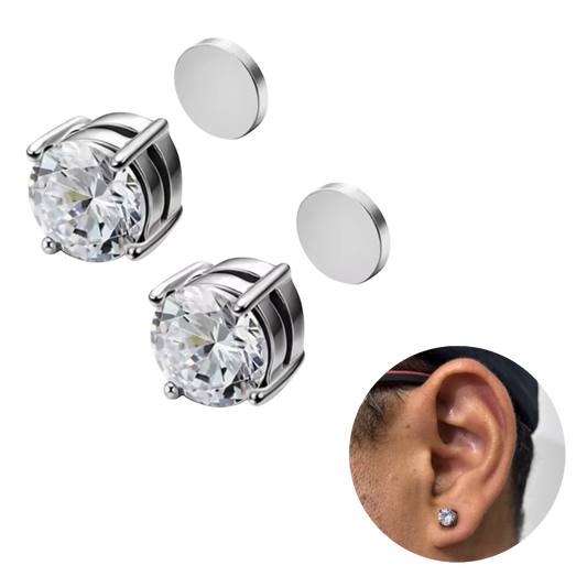 Aros Imán Punto de luz Plateado Circón Blanco Redondo 6MM