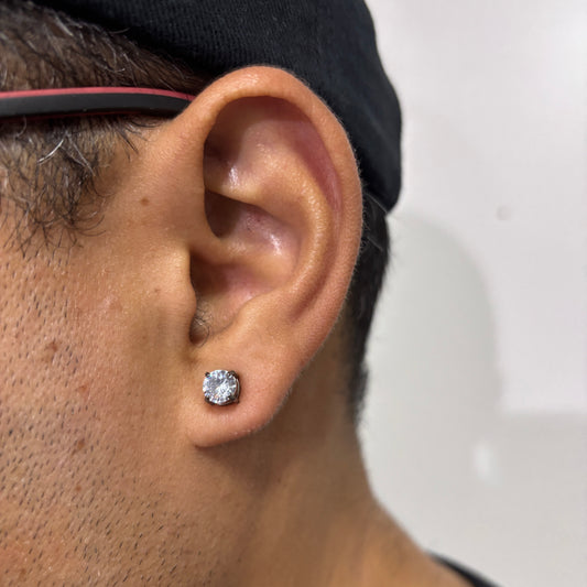 Aros Imán Punto de luz Plateado Circón Blanco Redondo 6MM