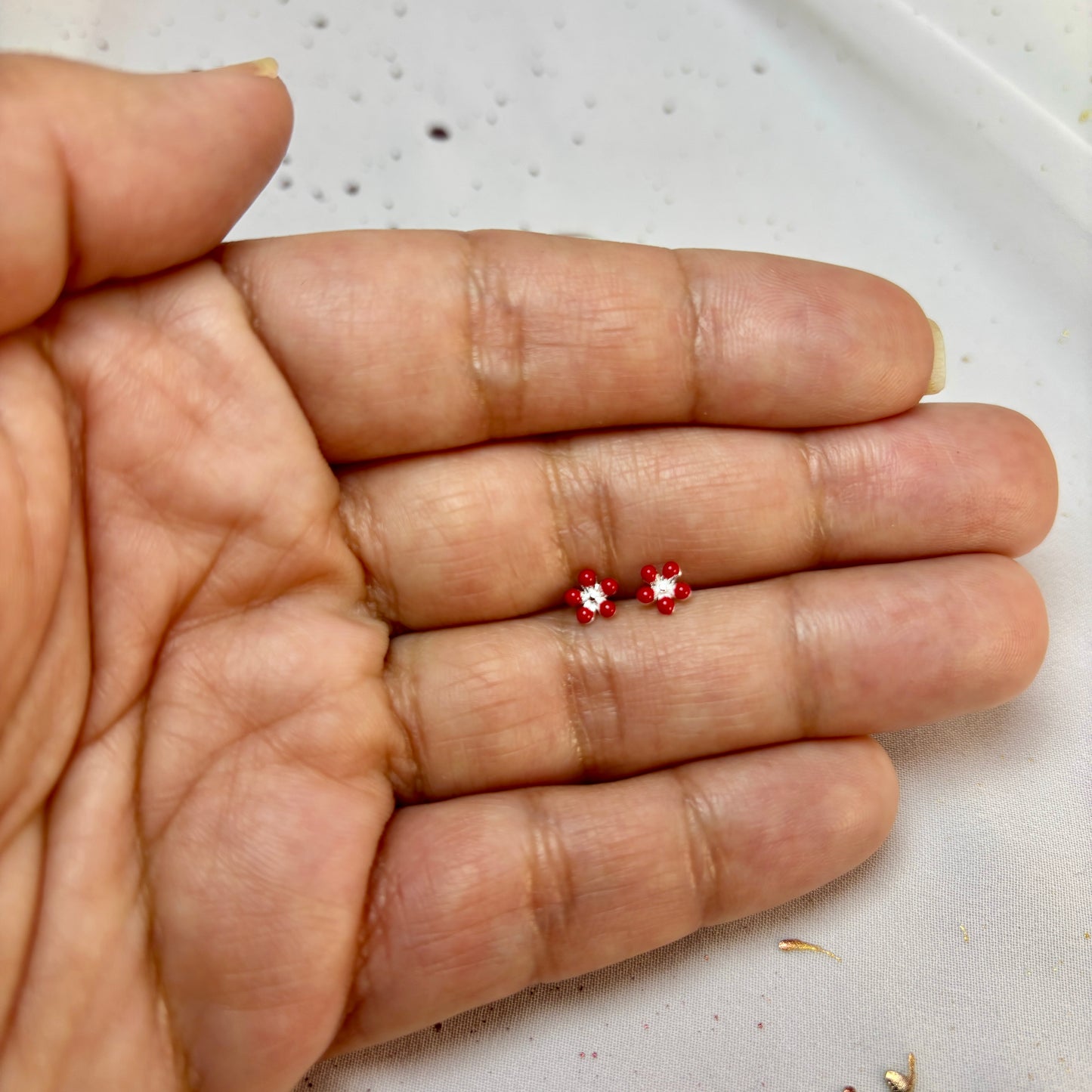 Aros Plata 925 Flor Roja - Tope Tornillo