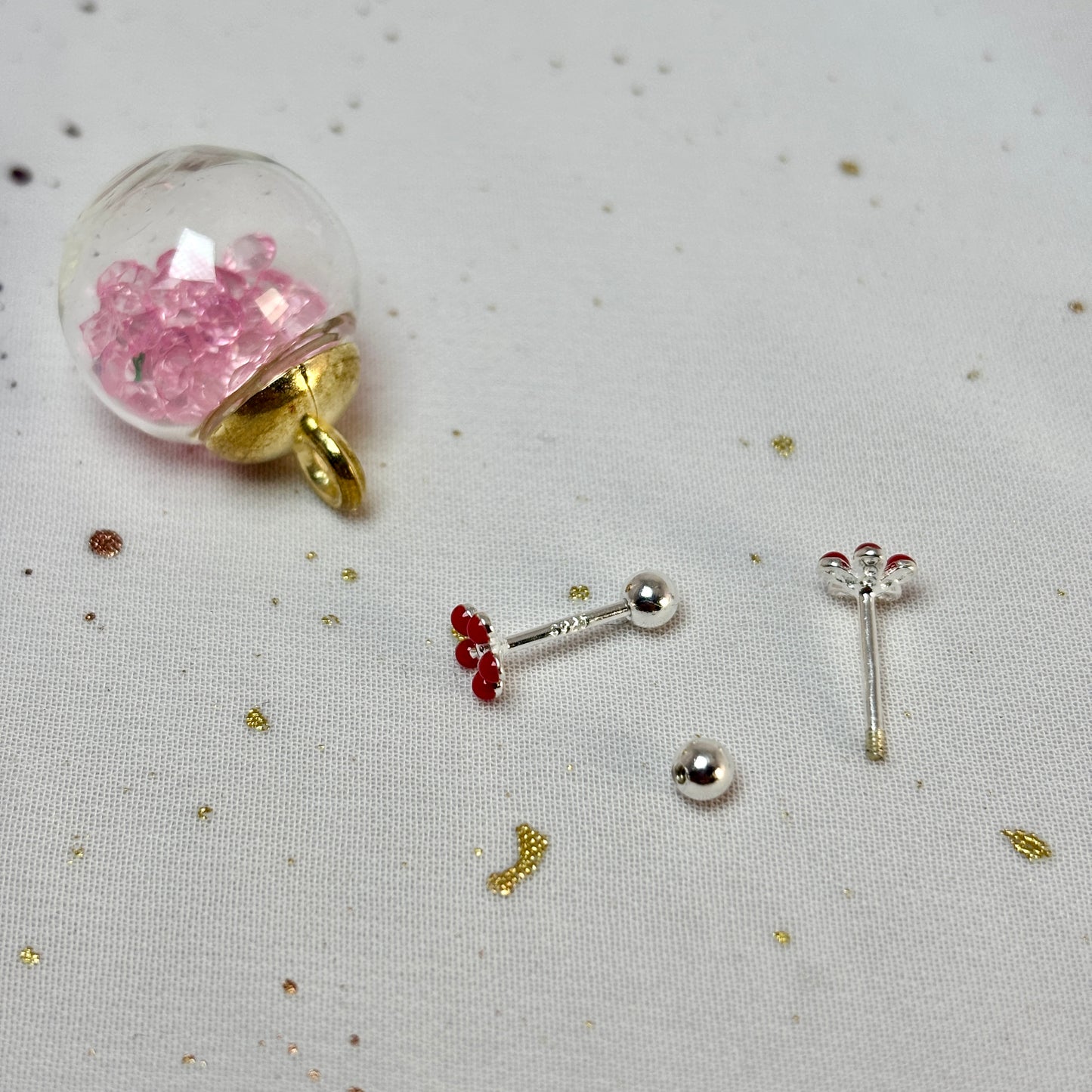 Aros Plata 925 Flor Roja - Tope Tornillo