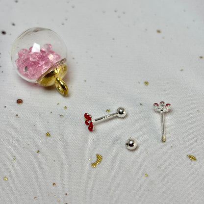 Aros Plata 925 Flor Roja - Tope Tornillo