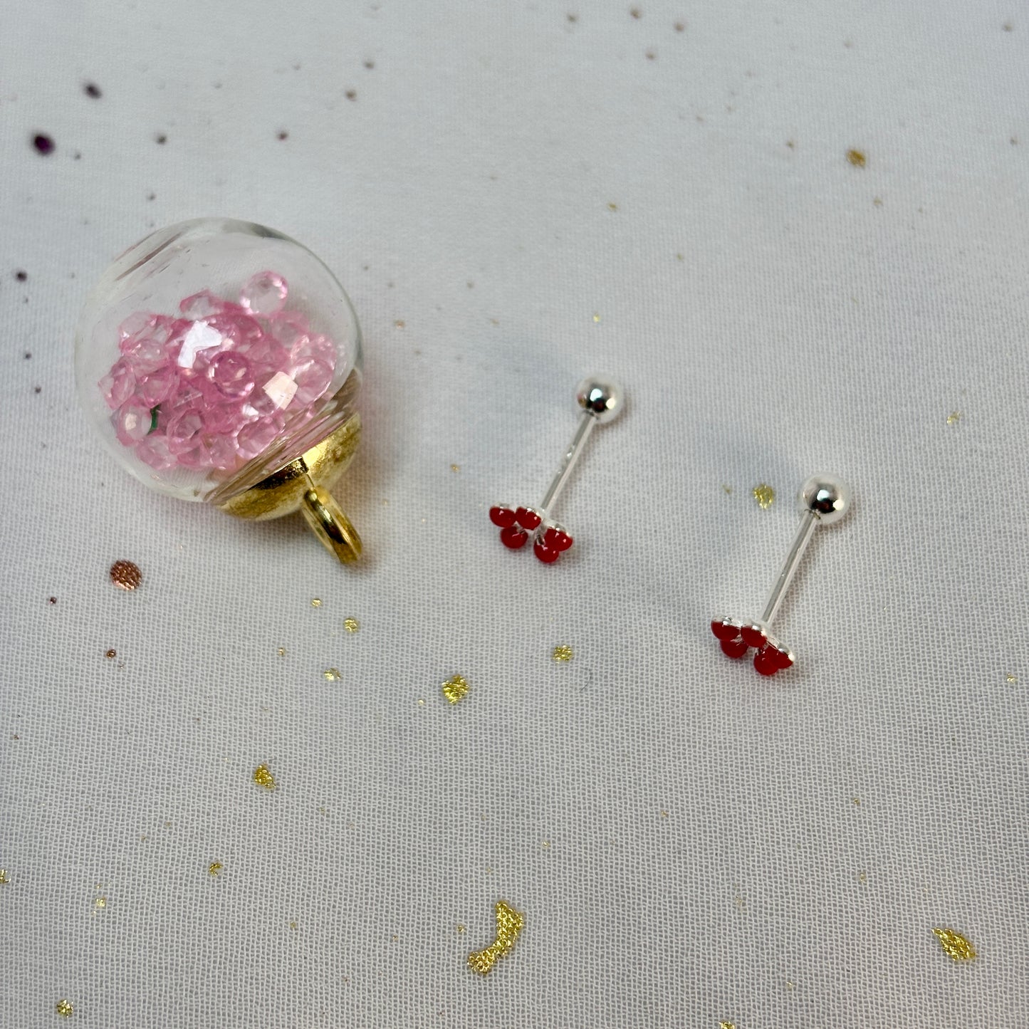 Aros Plata 925 Flor Roja - Tope Tornillo