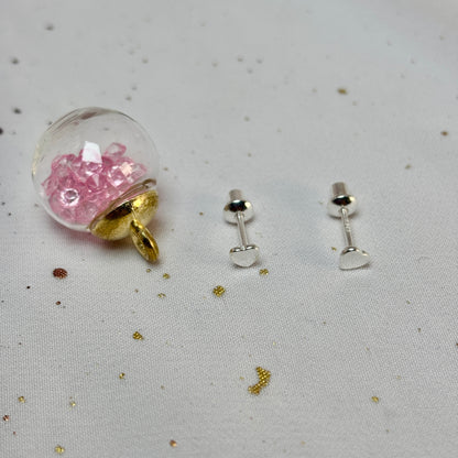 Aros Plata 925 Flor Corazón - Tope Seguridad