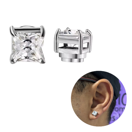Aros Imán Punto de luz Plateado Circón Blanco Cuadrado 6MM