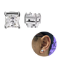 Aros Imán Punto de luz Plateado Circón Blanco Cuadrado 6MM