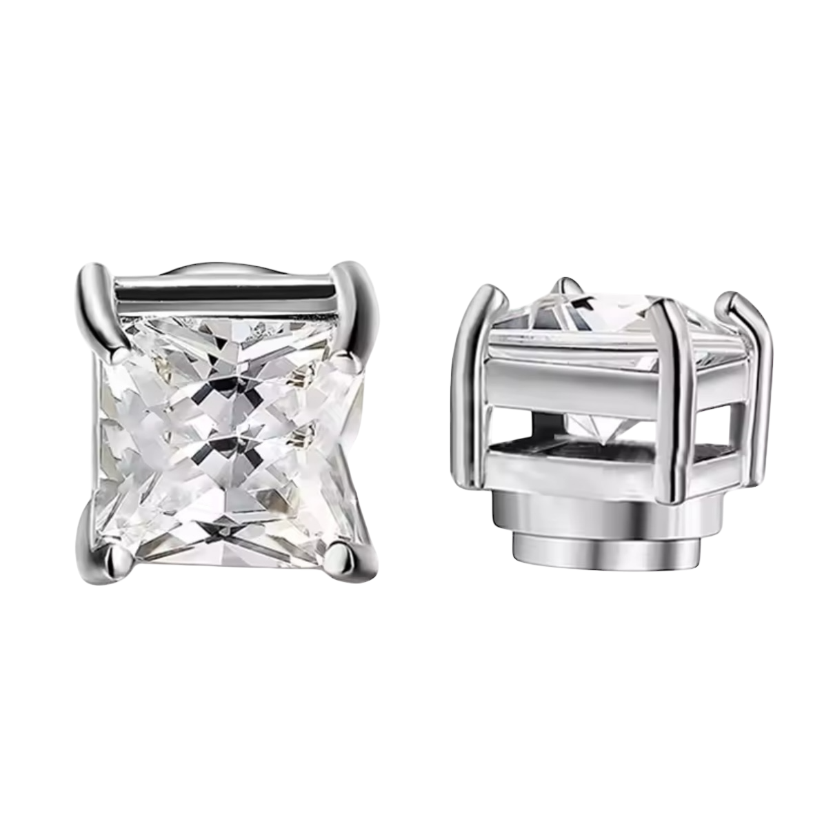 Aros Imán Punto de luz Plateado Circón Blanco Cuadrado 6MM