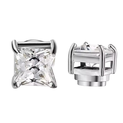 Aros Imán Punto de luz Plateado Circón Blanco Cuadrado 6MM