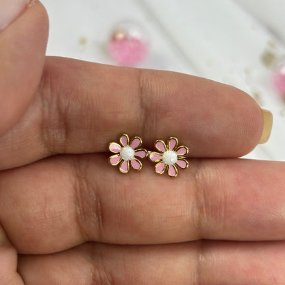 Mini Aros Acero Quirúrgico Dorado Flor Rosa - Tope Tornillo