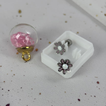 Mini Aros Acero Quirúrgico Plateado Flor Rosa - Tope Tornillo
