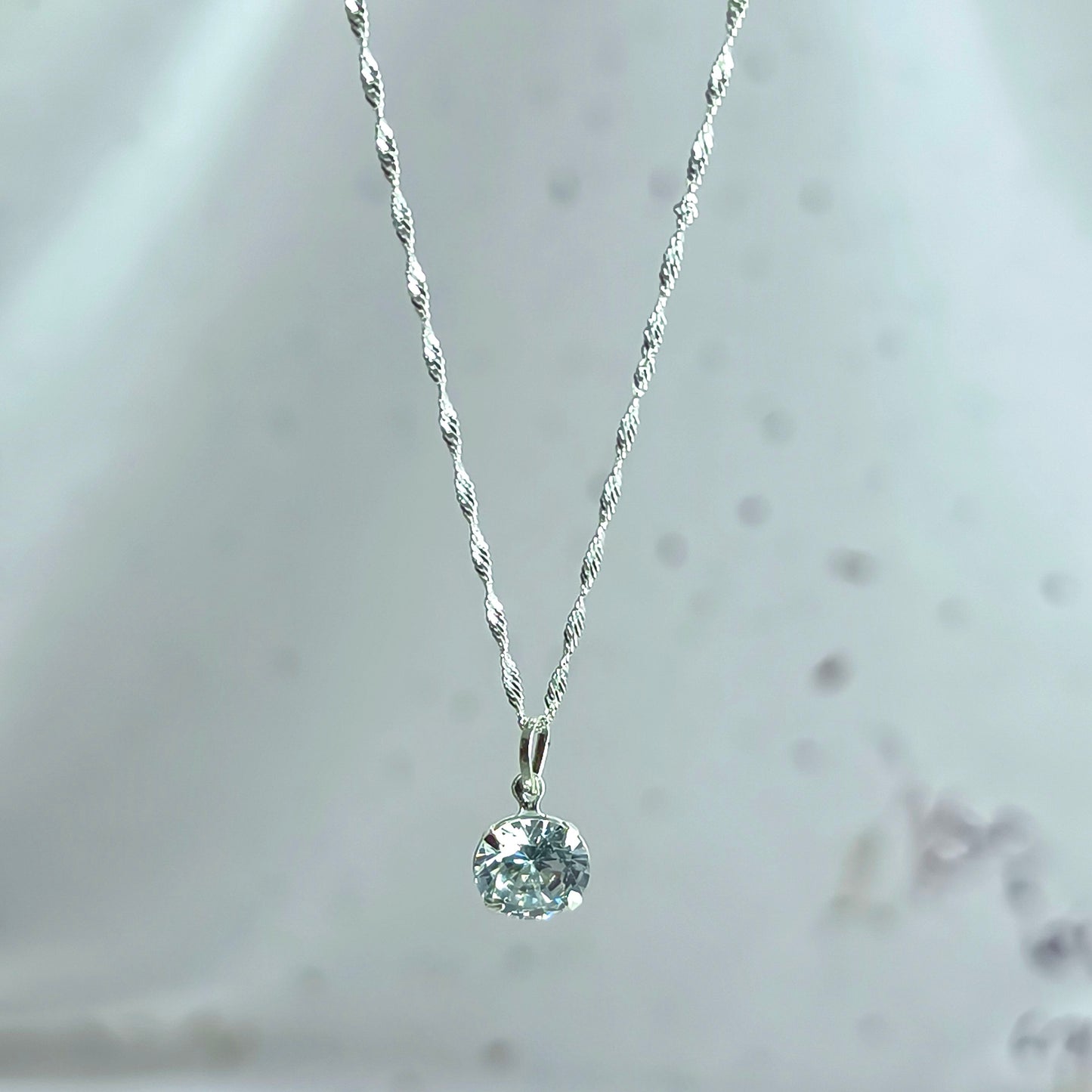 Collar Plata 925 Singapur 1,5MM + Colgante Punto De Luz 8MM