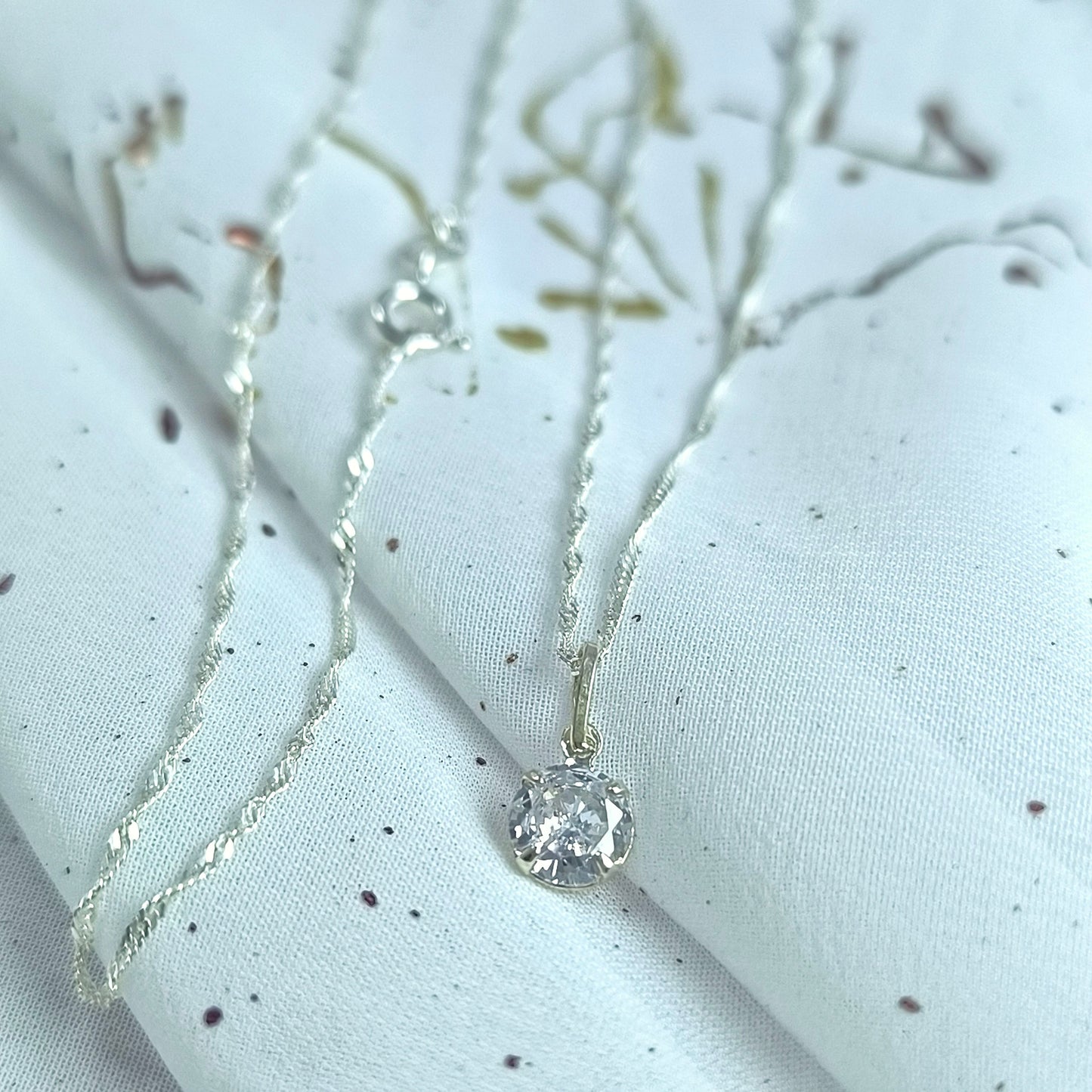 Collar Plata 925 Singapur 1,5MM + Colgante Punto De Luz 6MM