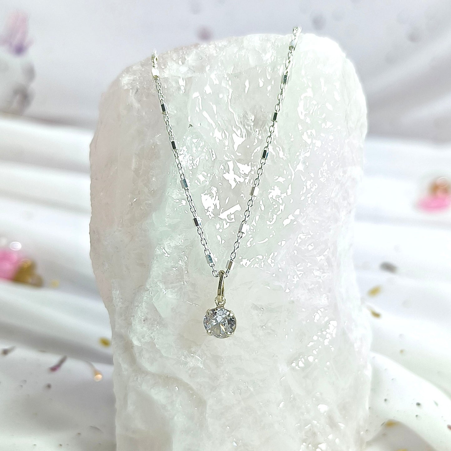 Collar Plata 925 Rolo Tradicional con Hexágonos 1.4MM + Colgante Punto De Luz 6MM