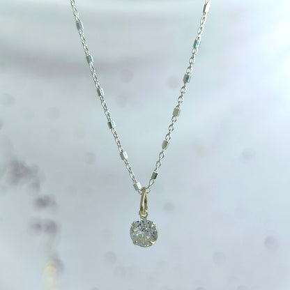 Collar Plata 925 Rolo Tradicional con Hexágonos 1.4MM + Colgante Punto De Luz 6MM