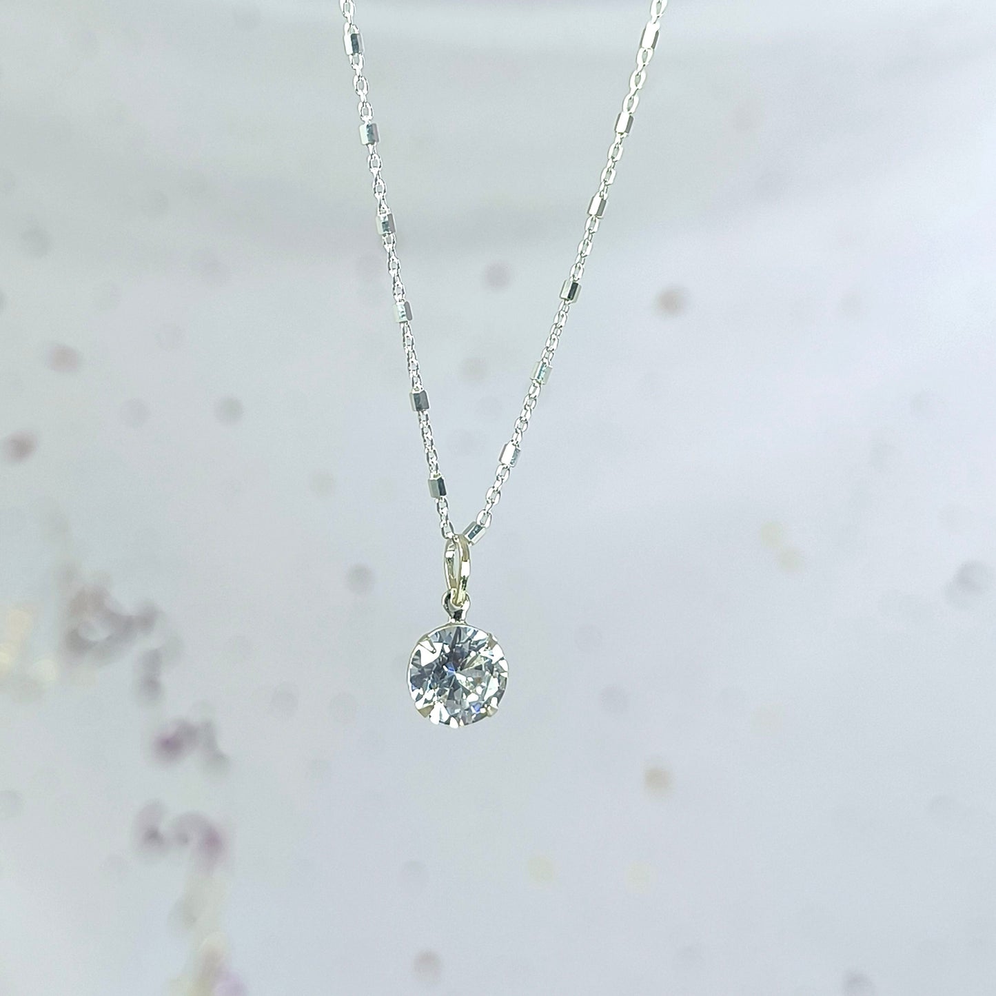 Collar Plata 925 Rolo Tradicional con Hexágonos 1.4MM + Colgante Punto De Luz 8MM