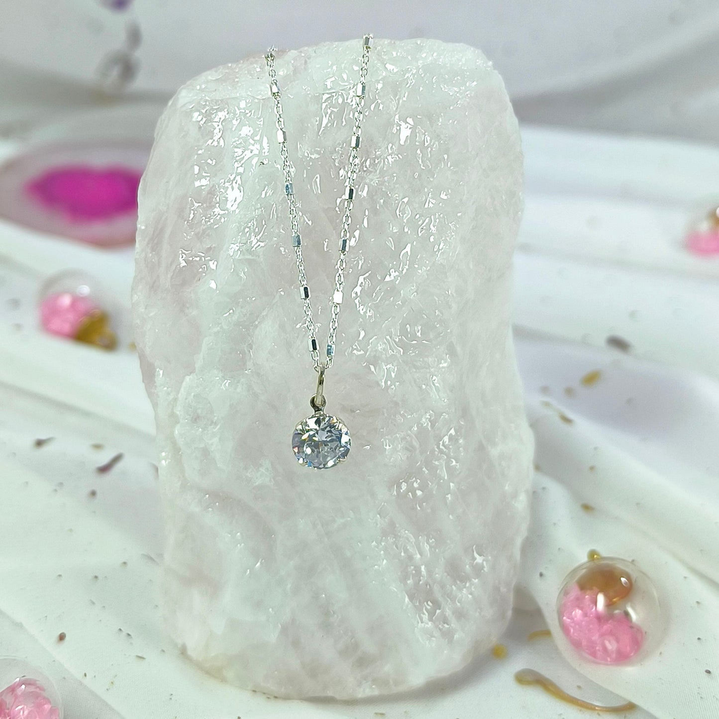 Collar Plata 925 Rolo Tradicional con Hexágonos 1.4MM + Colgante Punto De Luz 8MM