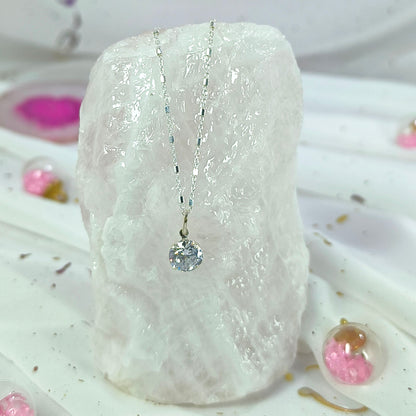 Collar Plata 925 Rolo Tradicional con Hexágonos 1.4MM + Colgante Punto De Luz 8MM